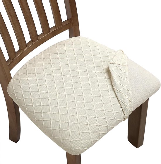 Fuloon Stretch jacquard-stoelhoezen, set van 4, afneembare wasbare eetkamerstoelhoezen, anti-stof, eetkamerstoelhoezen (4, beige)