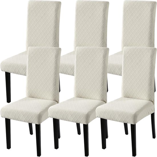 Fuloon Super Fit Stretch Jacquard Verwijderbare Wasbare Korte Eetkamerhoezen Stoelhoes voor Hotel, Eetkamer, Ceremonie, Banket Bruiloft (6, Beige)