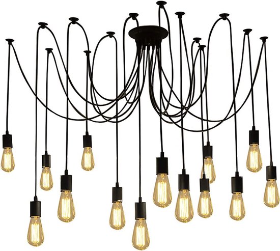 Fuloon Vintage Edison Meerdere Verstelbare DIY Plafond Spin Lamp Licht Hanger Verlichting Kroonluchter Moderne Chic Industriële Eetkamer met Romote Control (14 Kops Kabel 200cm/78,7 inch Elk)
