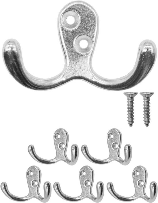 FUXXER® - antique double hooks, wardrobe hooks, towel hooks, clothes hooks, iron hooks, chrome design, vintage country - ShopVlot