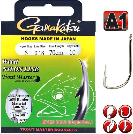Gamakatsu Onderlijn LS-708N Trout Master (10 pcs) - Maat : 120cm - haak 8 - 0.18mm