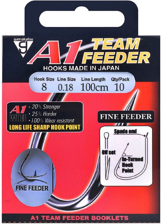 Gamakatsu Onderlijnen A1 Team Feeder Fine Feeder 100cm (10 pcs) - Maat : 100cm - haak 8 - 0.18mm