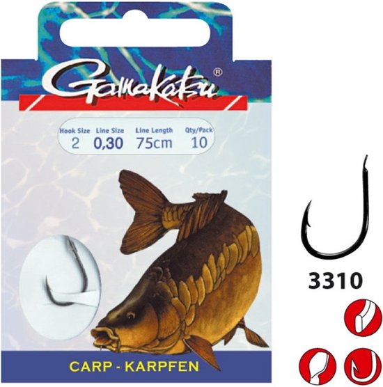 Gamakatsu Onderlijnen Carp Haak 3310F - 60cm (10 pcs) - Maat : 60cm - haak 10 - 0.20mm