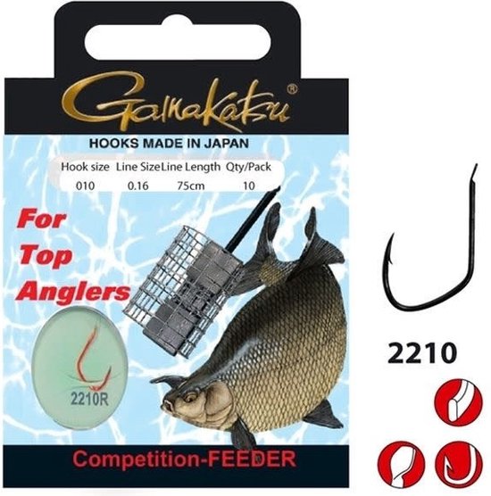 Gamakatsu Onderlijnen Competition Feeder 75cm Haak 2210R (10 pcs) - Maat : Haak 16 - 0.14mm van Gamakatsu