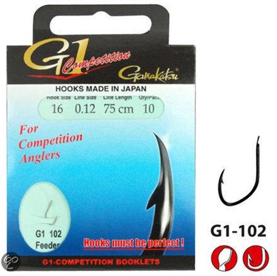 Gamakatsu Onderlijnen G1-Competition Feeder Haak G1-102 - 100cm (10 pcs) - Maat : 100cm - haak 12 - 0.14mm van Merkloos