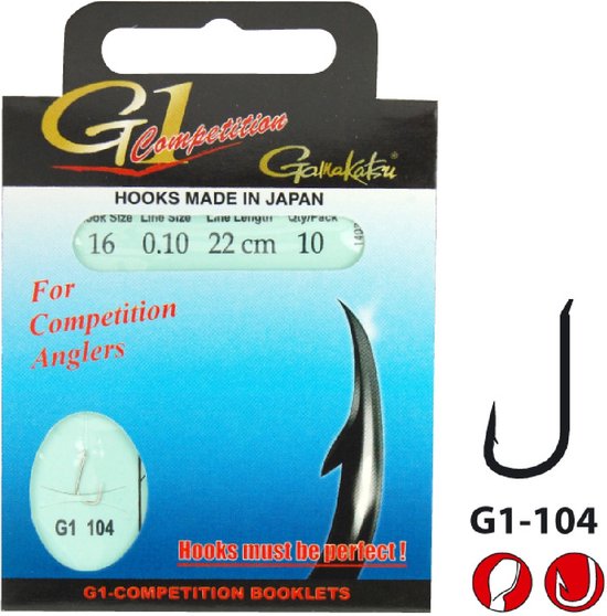 Gamakatsu Onderlijnen G1-Competition Haak G1-104 - 22cm (10 pcs) - Maat : 22cm - haak 12 - 0.12mm van Gamakatsu