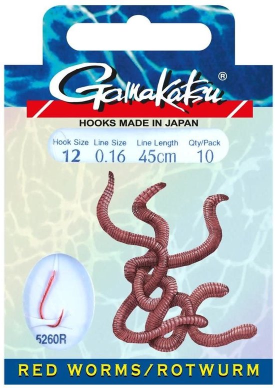Gamakatsu Onderlijnen Red Worm Haak 5260R - 45cm (10 pcs) - Maat : 45cm - haak 8 - 0.20mm van Merkloos