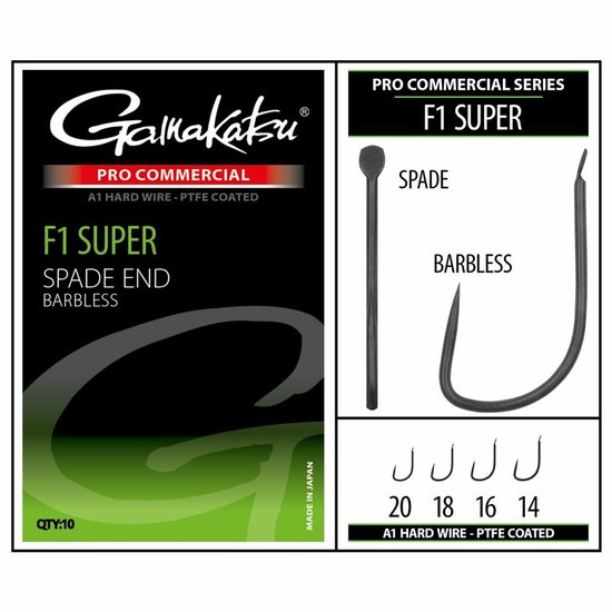 Gamakatsu Pro-C F1 Super A1 PTFE Bladed Barbless Haken #18 van Merkloos