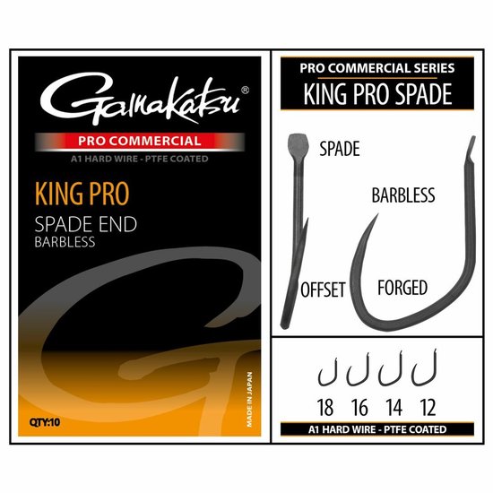 Gamakatsu Pro-C King Pro Spade A1 PTFE Bladed Barbless Haken #12 van Merkloos