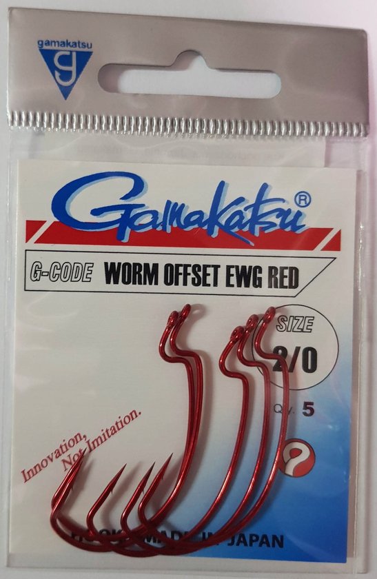 Gamakatsu Worm Offset EWG Haak 2/0 Rood - 5 Stuks van Gamakatsu