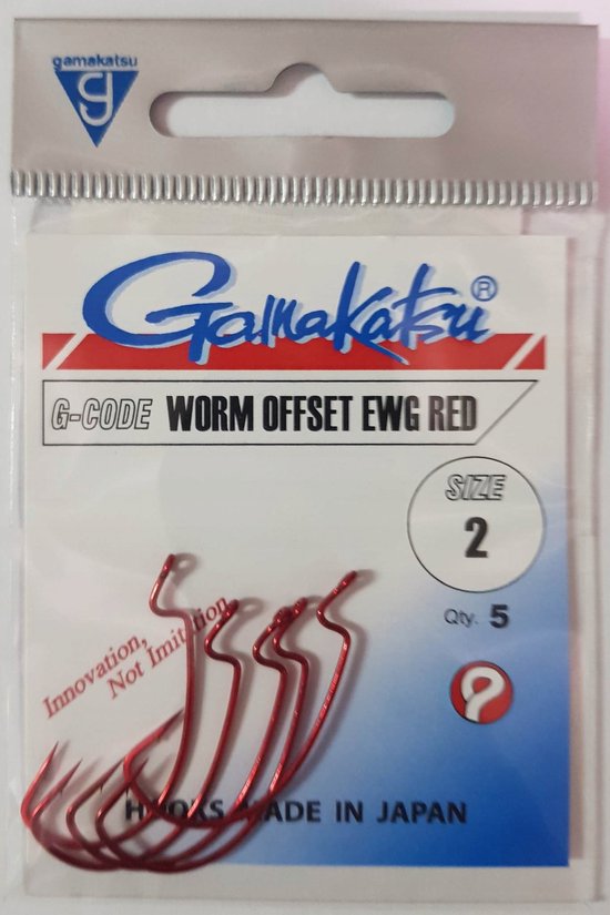 Gamakatsu Worm Offset EWG Haken Maat 2 Rood (5 stuks) van Gamakatsu