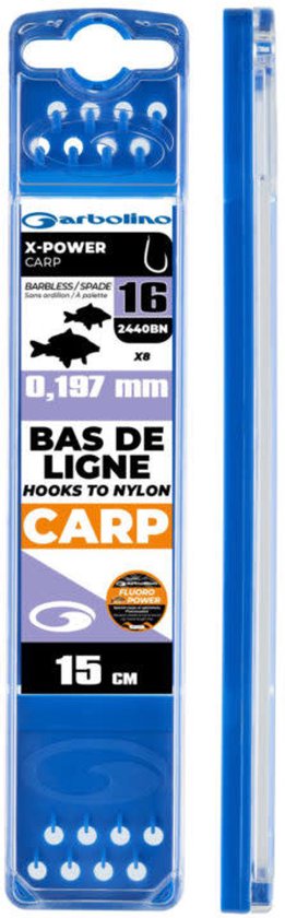 Garbolino Hooks to Nylon Competition X-Power Carp 15cm (8 pcs) - Maat : Haak 14 (2440BN) - 0.197mm Fluoro Power
