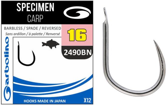 Garbolino Specimen - Carp 2490BN Reversed Barbless - Spade (12 pcs) - Maat : 16 van Garbolino