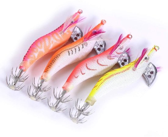 Garnalen Aas, 4 Stuks Lichtgevende Plastic Inktvis Garnalen Jig Jigging Kunstaas Night Dawn Vissen Accessoires voor Buitenvissen voor Zoetwater Zoutwater