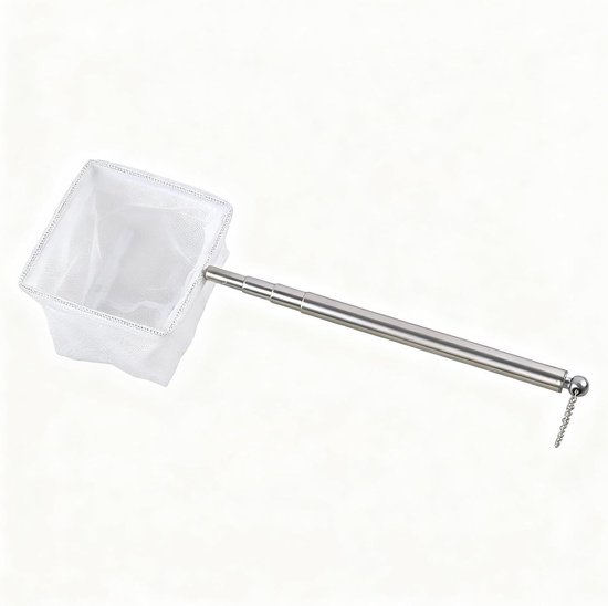 Garnalennet voor aquarium, 6,5 cm, klein visnet met uittrekbare roestvrijstalen handgreep, fijn nylon net, praktisch aquariumschepnet voor kleine vijvers en aquaria, telescopische steel, 1 stuk