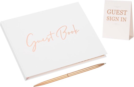 Gastenboek, 100 pagina's bruiloft gastreceptie handtekening boek feestdecoraties benodigdheden met pen uithangbord voor verjaardag bruidsdouche, roségoud