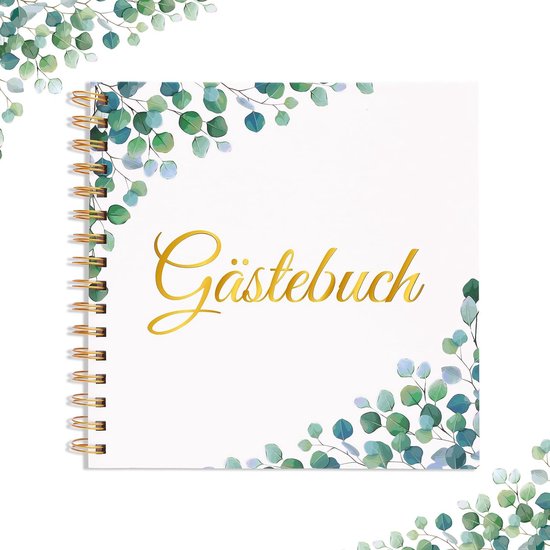 Gastenboek, 22 x 21 cm, groene bladeren, bruiloftsboek, herinneringsboek, huwelijkscadeau voor bruiloft, verjaardag, vrijgezellenfeest, bruidsfeest, jeugdwijding, communie (60