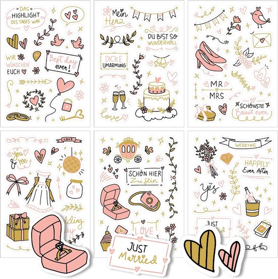 Gastenboek Bruiloft (6 Vellen) - Prachtige Stickers Voor Fotoalbum (Roze/Goud)