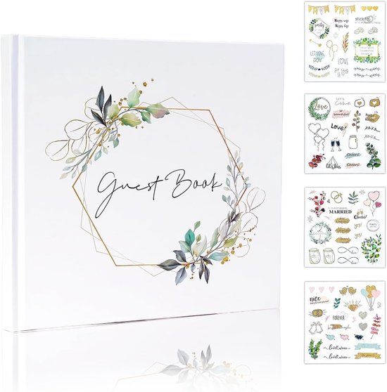 Gastenboek bruiloft eucalyptus motief hardcover met 4