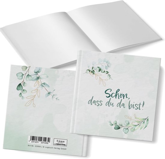 Gastenboek met spreuk & eucalyptus-design: fotoalbum voor doop, communie, vormsel en vormsel, herinneringsboek, hardcover, herinneringsalbum, bruiloft, 64 blanco pagina's, bruiloftsboek, 18 x 18 cm