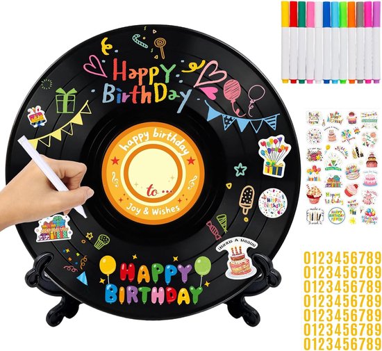 Gastenboek, vinyl, grammofoonplaat, gastenboek, verjaardag, vinylplaat, decoratie | Feestdecoratie, alternatief voor verjaardagsgastenboek, met pen en houder, feestcadeau, bord, poster voor jongens en meisjes