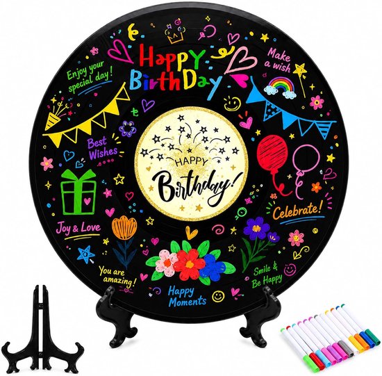 Gastenboek vinyl plaat gastenboek verjaardag verjaardagscadeau | Vinyl vinylplaat decoratief alternatief voor verjaardagsgastenboek met pen en houder voor verjaardagsdecoratie feestdecoratie