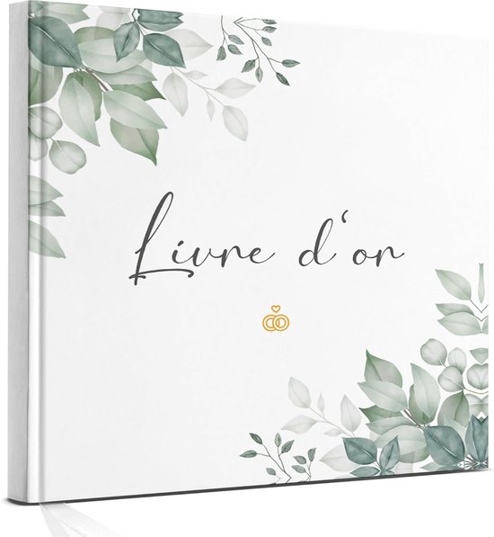 Gastenboek voor bruiloft, 120 pagina's, blanco, elegant eucalyptus-design, boek voor felicitaties, herinneringen en foto's