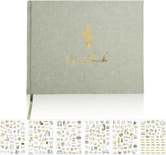 Gastenboek voor bruiloft, met 6 bruiloftsstickers, hardcover herinneringsalbum voor bruiloftsgasten, blanco pagina's om zelf vorm te geven, elegant huwelijkscadeau en feestdecoratie