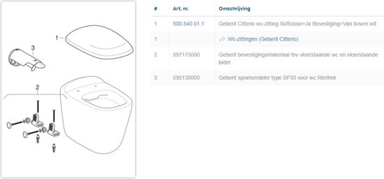 Geberit type SP33 spoelwaterverdeler voor wc Rimfree, 595130000