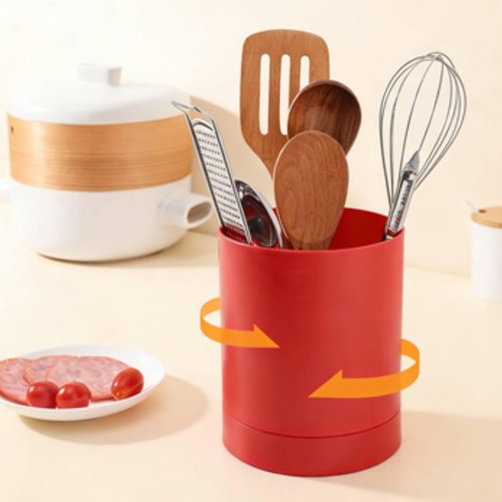 gebruiksvoorwerphouder, compartimentontwerp Keukengereedschaphouder Eetstokje Mand Servies Opslagcontainer voor thuiskeuken(Rood)