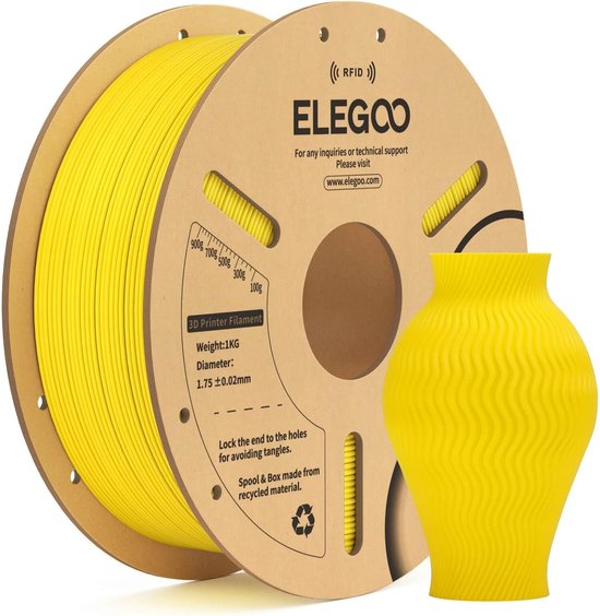 Geel PLA-filament 1,75 mm voor 3D-printers, 1 kg spoel, hoge dimensionale nauwkeurigheid en automatische identificatie, ideaal voor diverse projecten