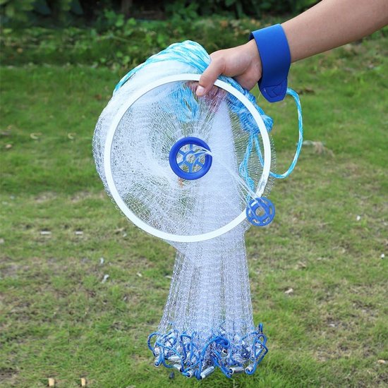 Gegoten Werpnet voor Vissen - Nylon Monofilament Handnet met Werplijn en Opvouwbaar Frame