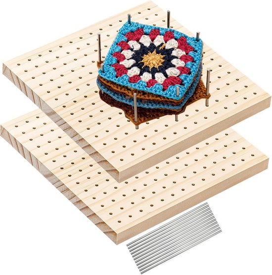 Gehaakte Blokkeerplank - Hout Blokplaat - Haken Breien - Inclusief Pennen - 23.5x23.5 cm - Houtkleur