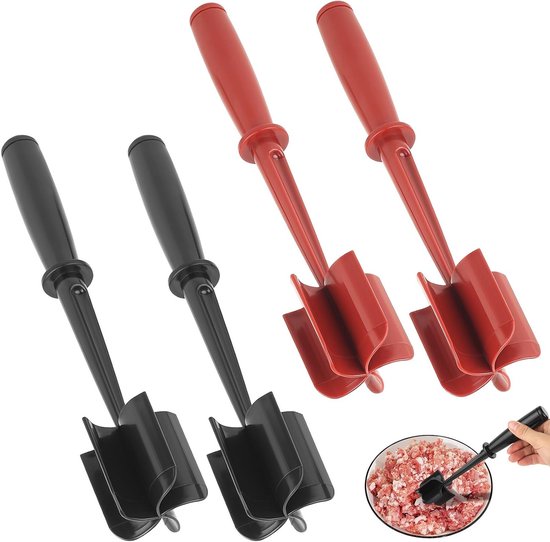 Gehakt masher set van 4 stuks met 5-bladige kop voor het eenvoudig malen van vlees, hittebestendig en niet-plakkerig keukengereedschap voor rundergehakt en kalkoenmix