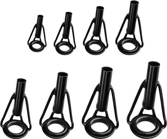 Geleider vishengel reparatieset roestvrij staal - 8 stuks, ringen voor hengel in zoet water zout - zwart.