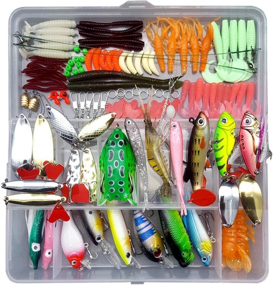 Gemengde vislures met opbergdoos, inclusief spinnerbaits, hardbaits, plastic wormen en accessoires voor de visserij
