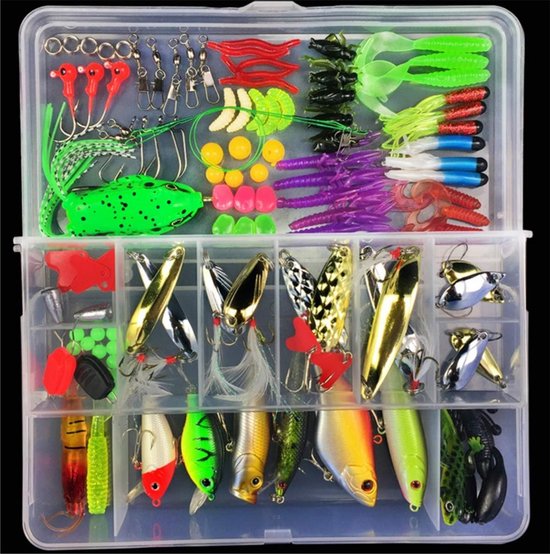 Gemengde Visserij Aas Set van 106 Stuks - Spinner Aas, Crankbaits en Topwater Aas voor Snoek, Forel en Snoekbaars met Opbergdoos en Vissignalen