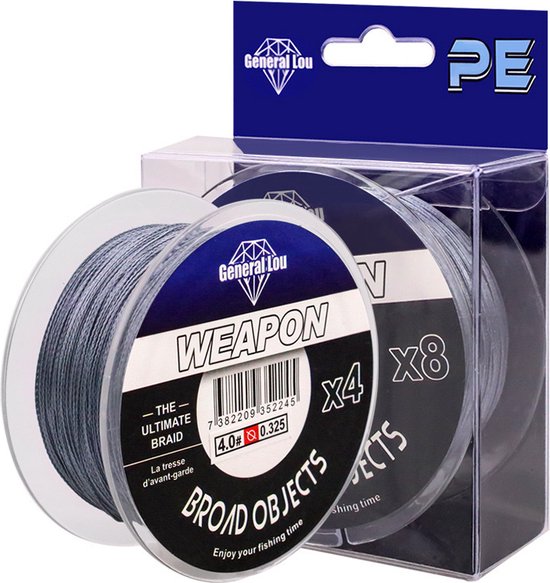General Lou Gevlochten vislijn - Vislijnen - Gevlochten lijn - 0.165mm - PE x8 - 100m - Visdraad - Karpervissen - Vissen - Feedervissen - Grijs van General Lou