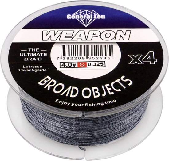 General Lou Gevlochten vislijn - Vislijnen - Gevlochten lijn - 0.47mm - PE x4 - 100m - Visdraad - Karpervissen - Vissen - Feedervissen - Grijs van General Lou