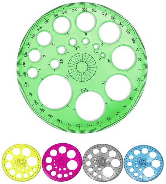 Geometric Stencils,Student Plastic Protractor 10pcs Circular Angle Measurement Circle Painting Measurement for Students Protractor Drawing Layers School (Blue,Green,Red,Yellow,Transparent) Color van GADGETKING