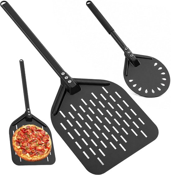 Geperforeerde set, pizzaschep aluminium met comfortabele afneembare handgrepen, wordt geleverd met pizzaschep 7' en pizzaschep 12', geschikt voor het draaien en vervoeren van pizza