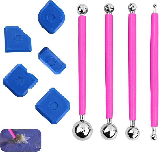 Gereedschapsspatelset - Metalen balverwijderaarset - Siliconen troffelset - Tegelvoegenreparatie - Badkamer keuken - 9 delige - 4 delige - 5 delige - Rose Red . van Merkloos