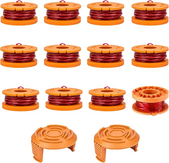 Geschikt voor Worx WG180, WG175.1, WG175, WG170.1, WG170, WG165, WG163, WG160.4, voor reservedraadspoel WA0010, dop WA6531 (12 spoelen + 2 dop)