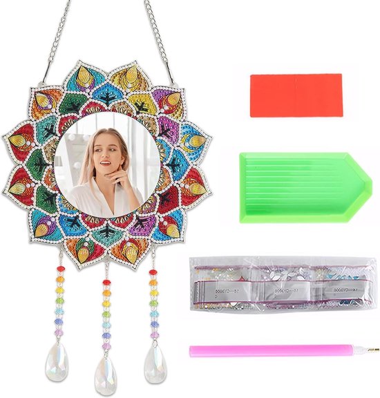 Geschilderde Mandala Diamant Schilderij Spiegel Materiaalset Kunsthandwerken - Perfect als Geschenkidee . van Merkloos