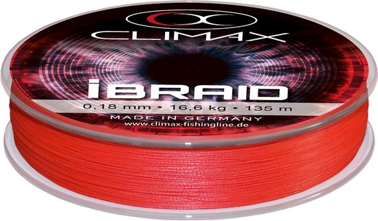 Gevlochten Lijn - Climax - IBraid - Fluo Red - 135m - 16,6kg - 0,18mm van Climax