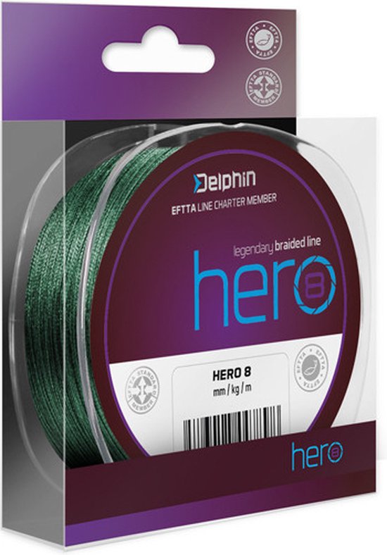 Gevlochten lijn - Delphin - Hero - 8 Braid - groen - 117 meter - 0.14mm - 9.5kg - Vislijn van Delphin