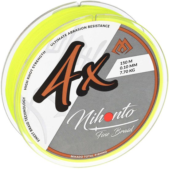 Gevlochten Vislijn 0.10mm | 7.7kg | 150m Fluo Geel | Mikado Nihonto Fine Braid van Merkloos