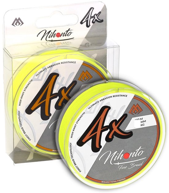 Gevlochten Vislijn 0,23 mm – 20,2 kg – 150 m – 4X – Fluo Geel – Snoek & Roofvis – Mikado