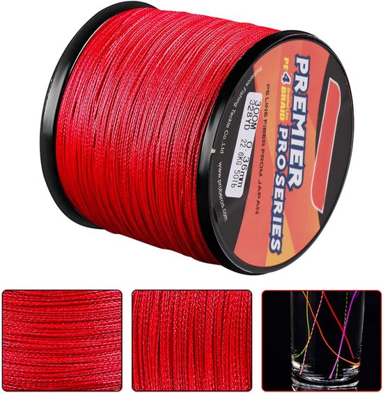 Gevlochten Vislijn - PE Visdraad - Zeevissen Vissen - 4 Strengen Sterk - 300m 50LB - Rood