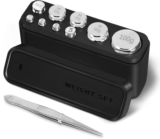Gewicht 210 g, 9 STKS Roestvrij Staal Schaal Kalibratie Gewicht Kit, 1g 2g 5g 10g 20g 50g 100g Kalibratie met Opbergdoos, Pincet